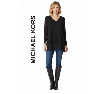 MICHAEL KORS - Black pullover v-neck tunic top